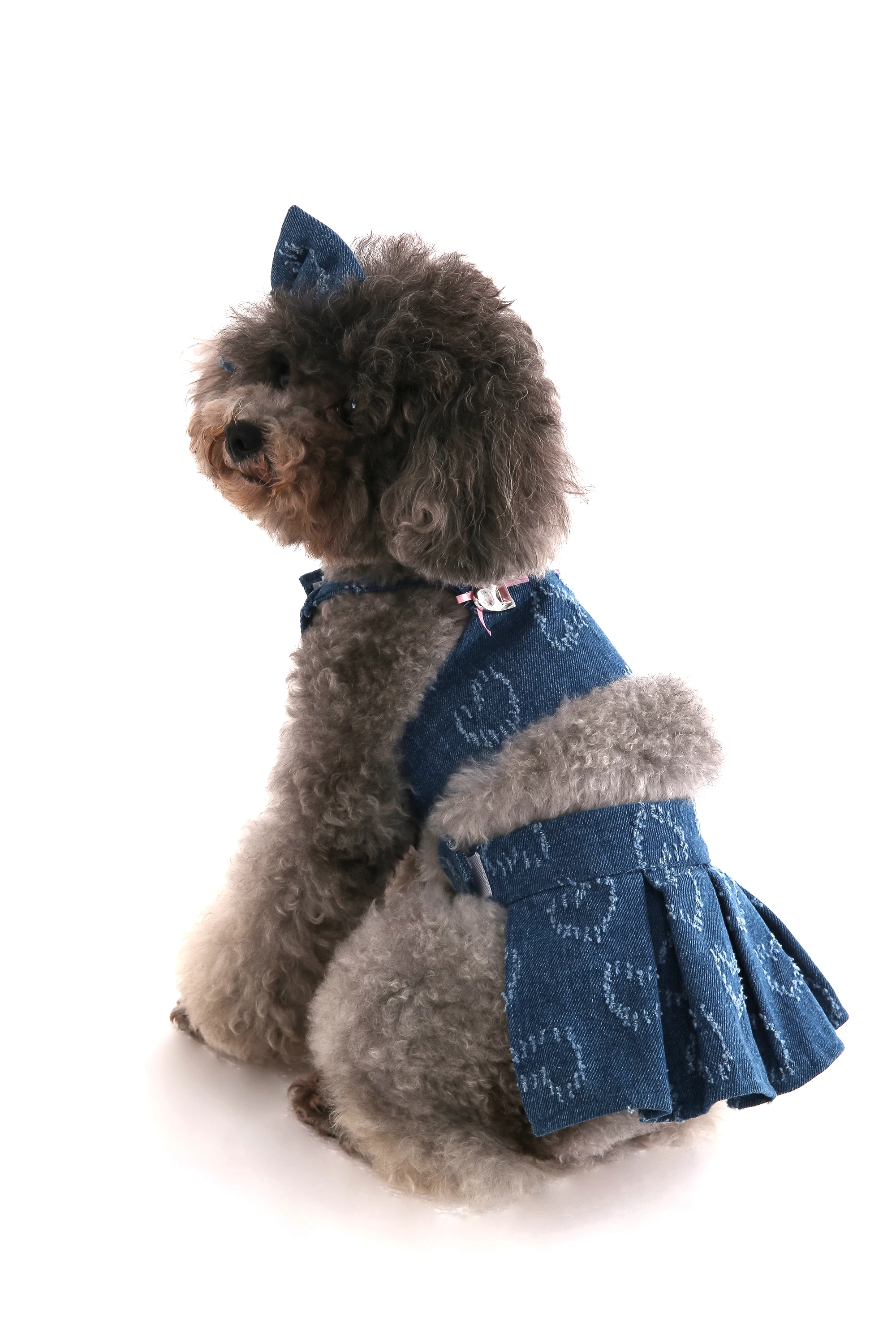 

Платье для собак, джинсовая одежда на бретельках, одежда для собак Пудель Ши Цзы Чихуахуа с повязкой на голову, платье с узором в виде сердца, праздничное платье для маленькой собаки