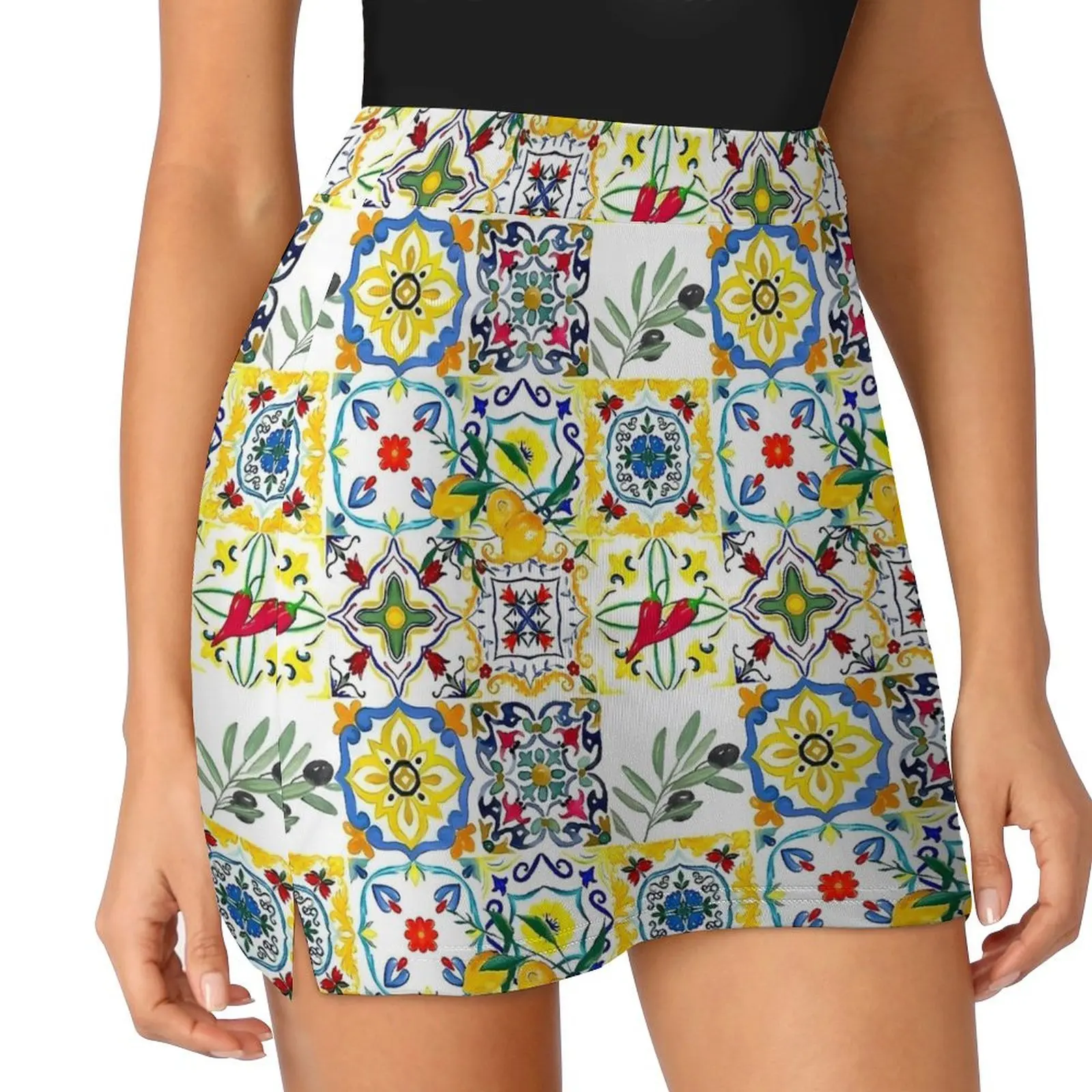 Retro Skirt Summer Citrus Olives Tiles Y2K Casual A-line Skirts Cute Mini Skirt Women Design Oversize Clothing