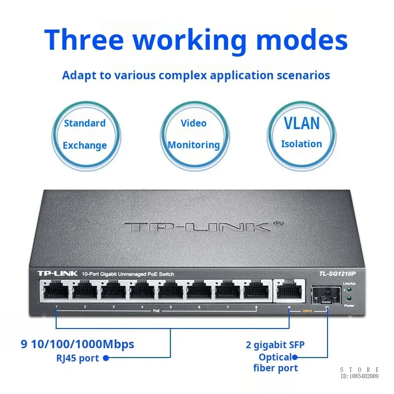 TP-LINK Full Gigabit 8-port POE Switch 8GE(PoE)+1GE+1SFP Steel Shell Design Network Cable Splitter Internet Splitter TL-SG1210P