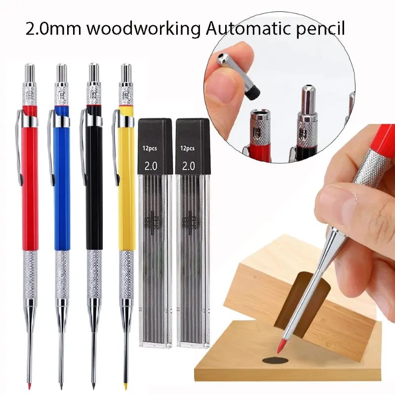 Solider Zimmermanns-Druckbleistift, 2,0 mm langköpfiger Tieflochmarkierungsstift, Holzbearbeitungsstift, architektonischer Zeichnungsmarkierungsstift