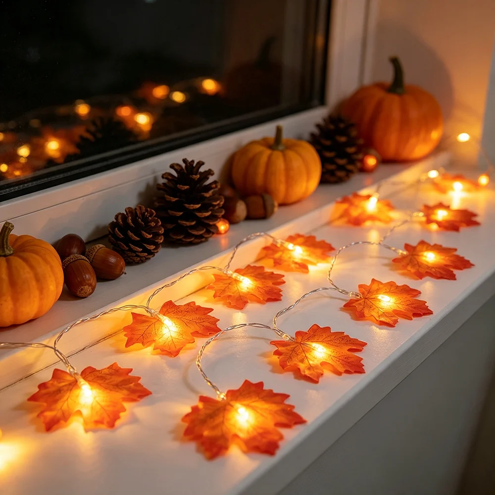 1-5 Sets 3m 20 LED Simulated Double Maple Leaf Light String, Warm White Light, Used for Halloween Thanksgiving Harvest Festival