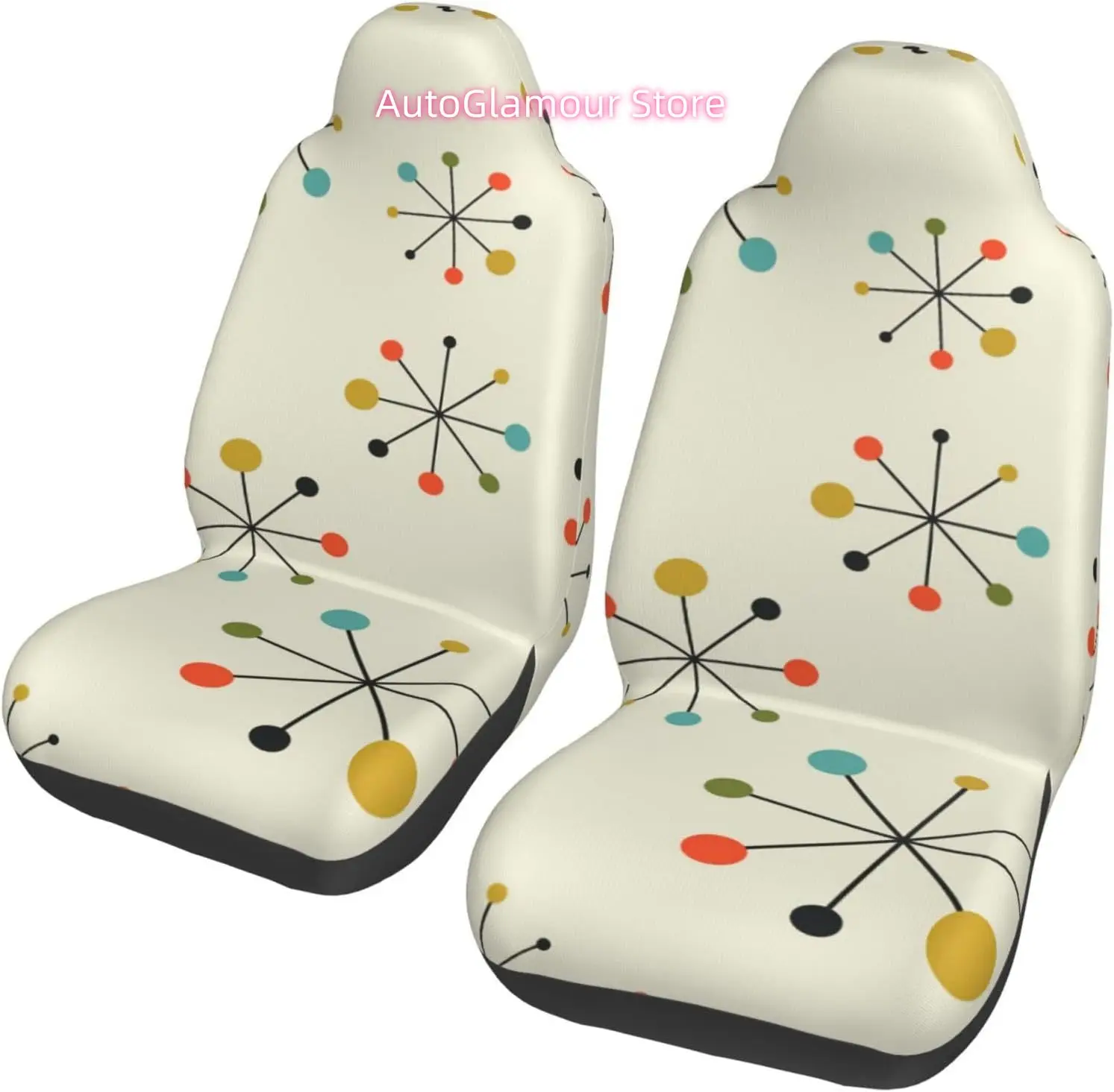 Mid Century Fifties Modern Atomic Retro Fashionable and Durable Car Seat Covers in Two Sets, Protecting The Car Seats