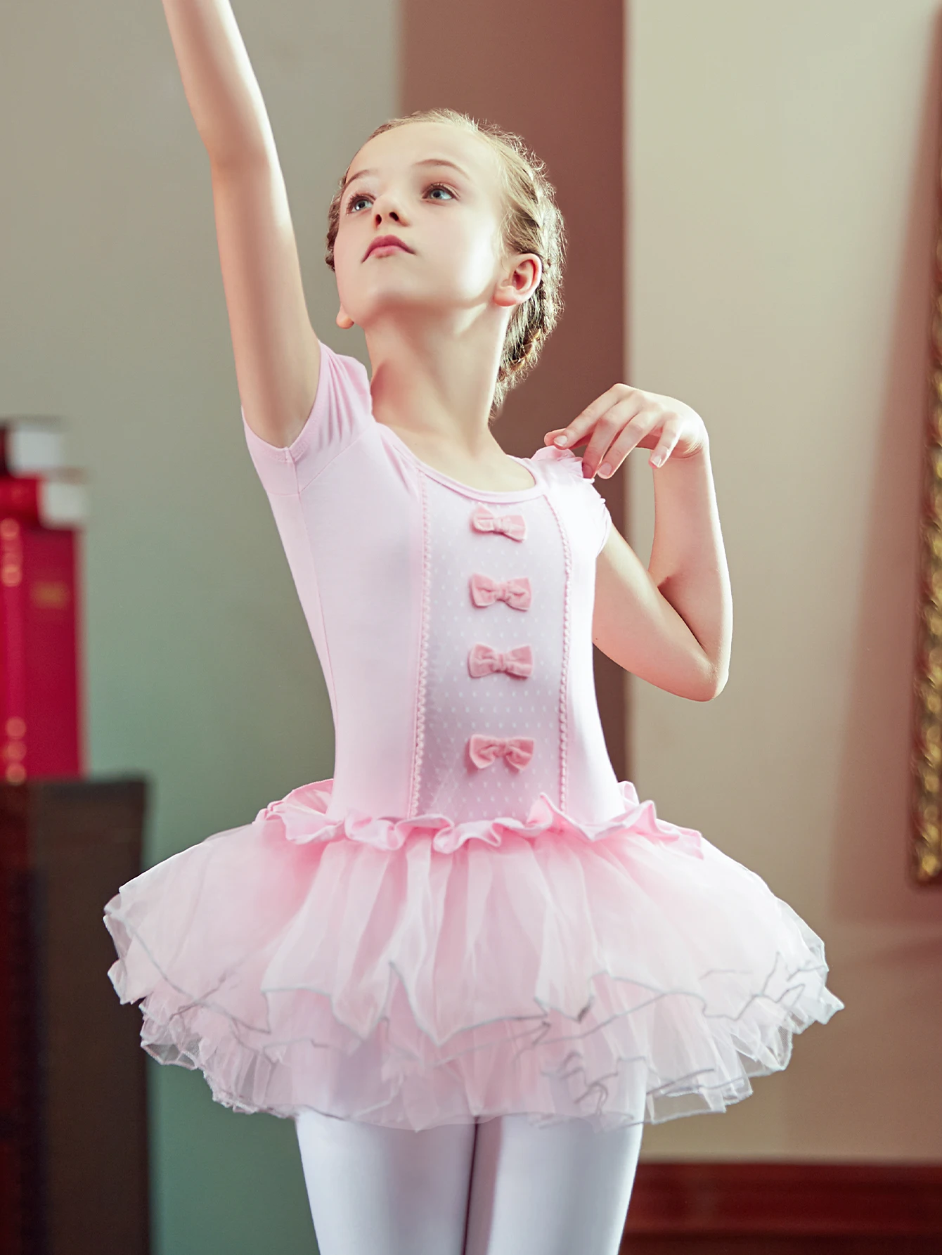 Girl\'s Elegant Ballet Dress Short Sleeve Dance Wear Sports Skirt Kids Toddler Gymnastics Practice Dancing leotardos