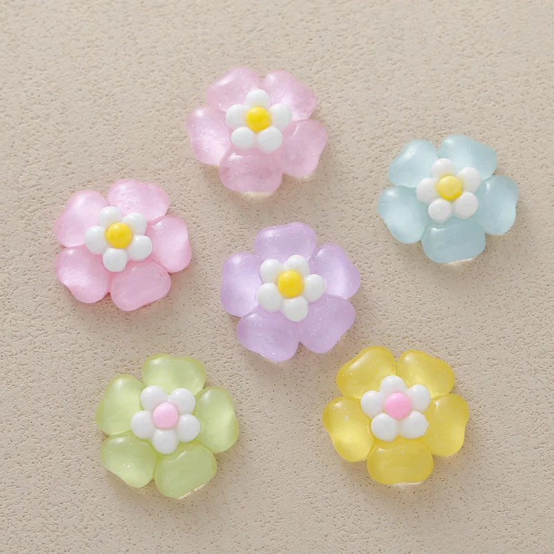 

5pcs Ice through fresh two-color flower creative handmade DIY cream glue accessories resin small accessories jewelry materials w