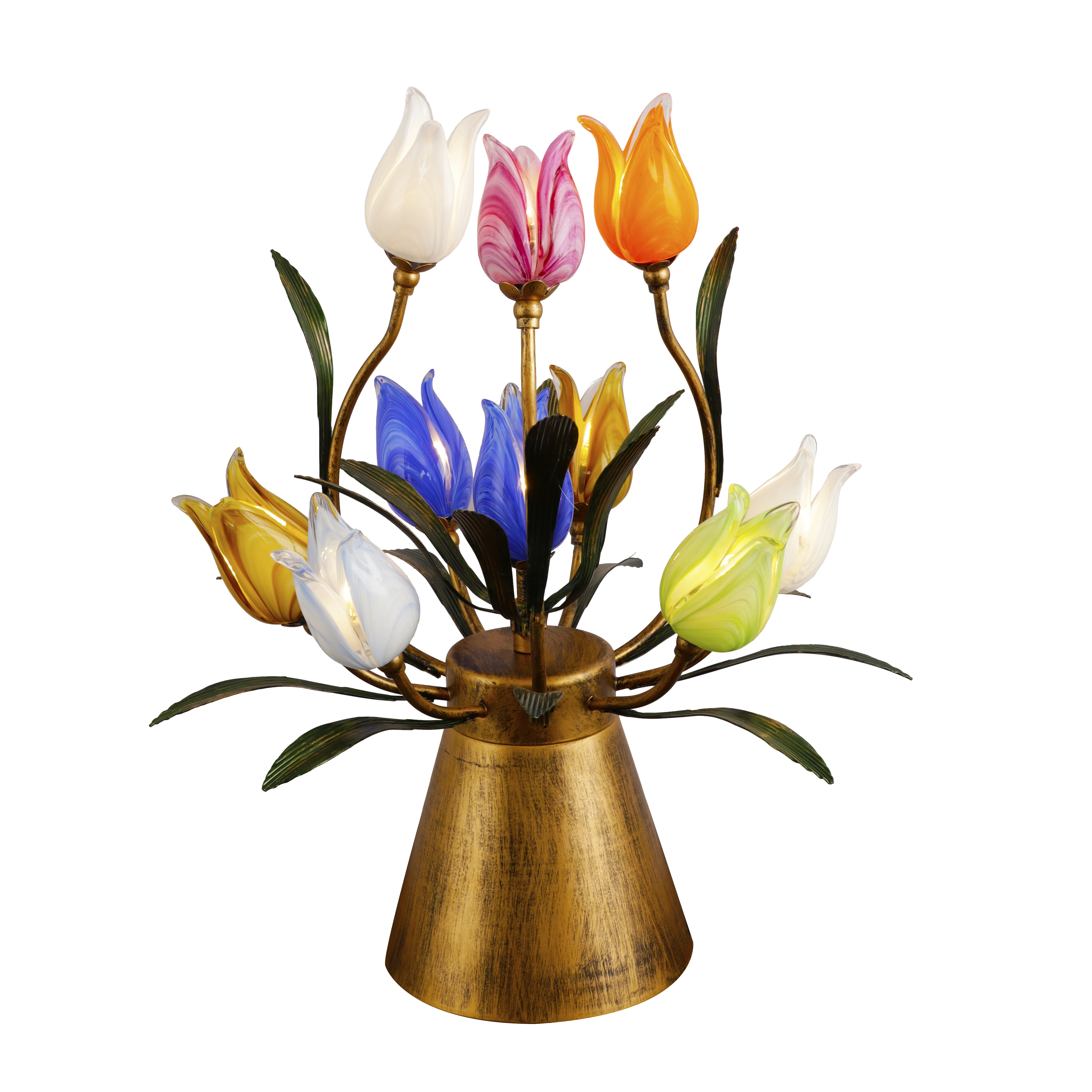 Handmade luxury glazed Nordic style pastoral tulip desk lamp LED light source, iron frame, electric, for home decoration