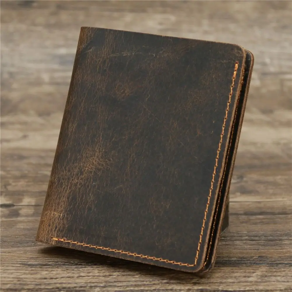 Portable Bifold Design Men Genuine Leather Wallet Retro Short Style Coin Purse Minimalist Lightweight Handmade Wallet Business