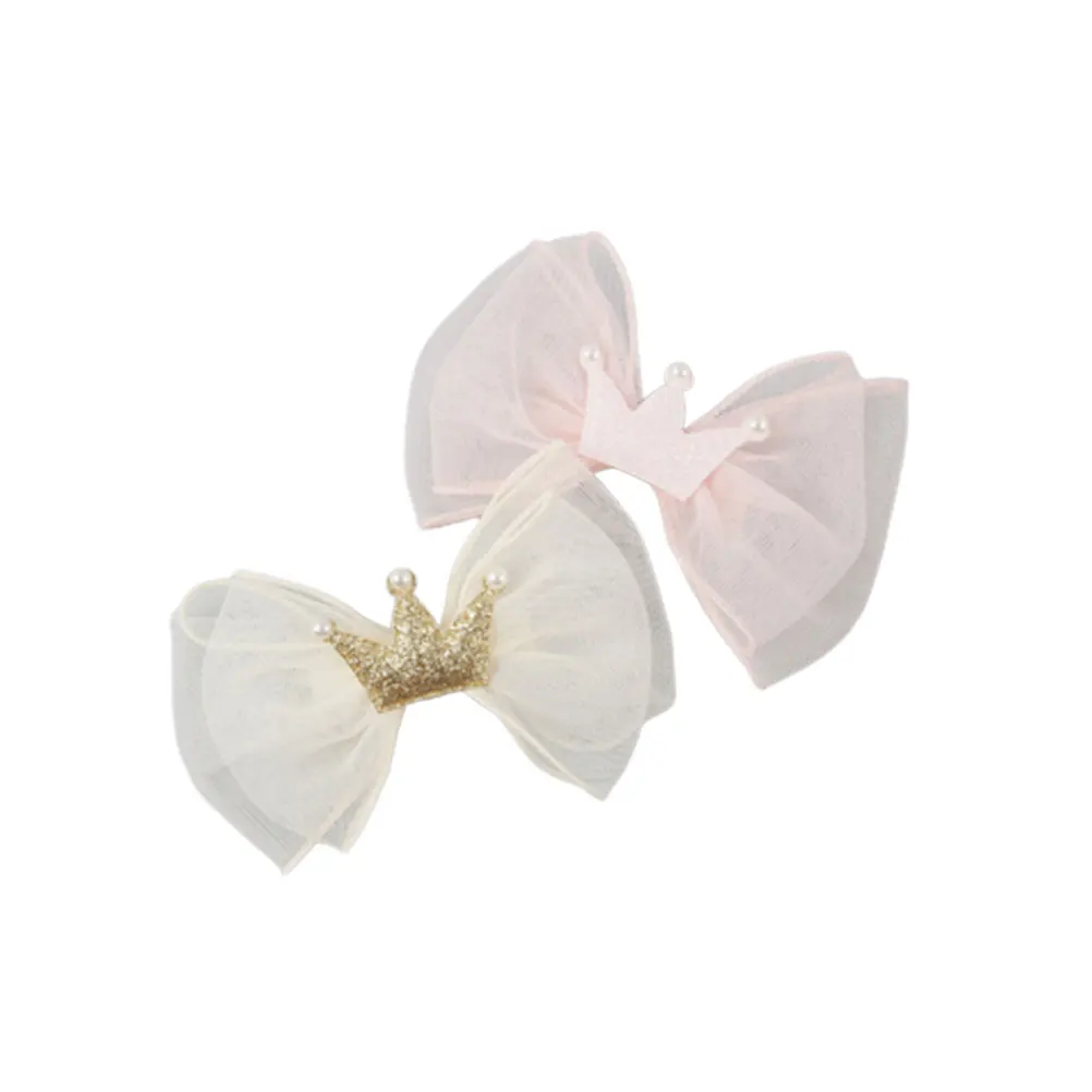 

2PCS Crown Style Hair Bows Clips Pink Beige Bowknot Lovely Barrettes Accessories Birthday Party Special Days Children