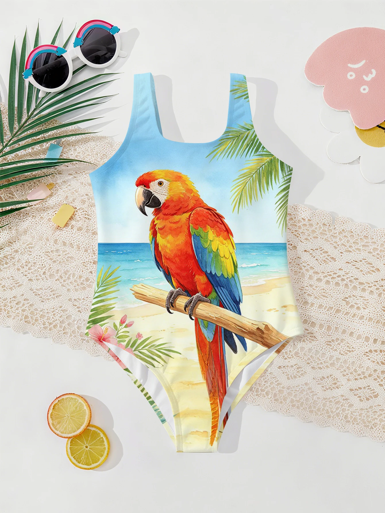 Girls' Summer Style Atmospheric Parrot Fashionable Tight One-piece Swimsuit