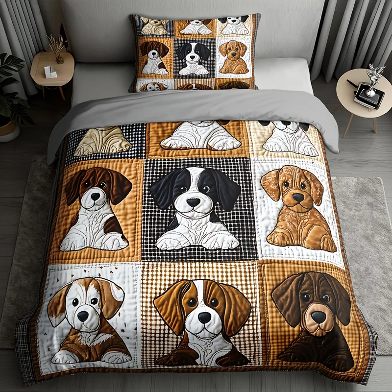Cute Dog Patchwork Style Duvet Cover Set  All Seasons Home Dormitory Puppy Pattern Warm And Comfortable Cartoon Pattern Bedding
