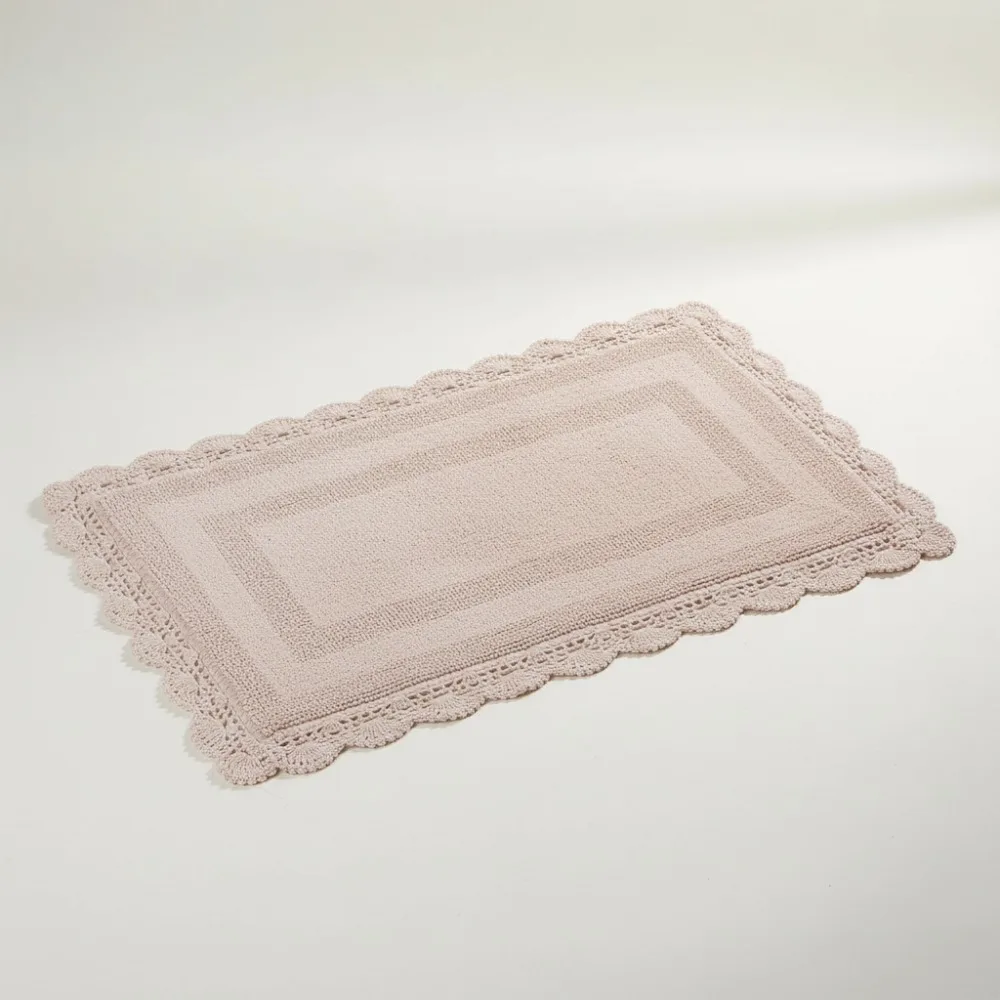 

Super Absorbent Reversible Crochet Bath Mat 100% Cotton Soft Plush Bathroom Rug 24x40 Blush Pink