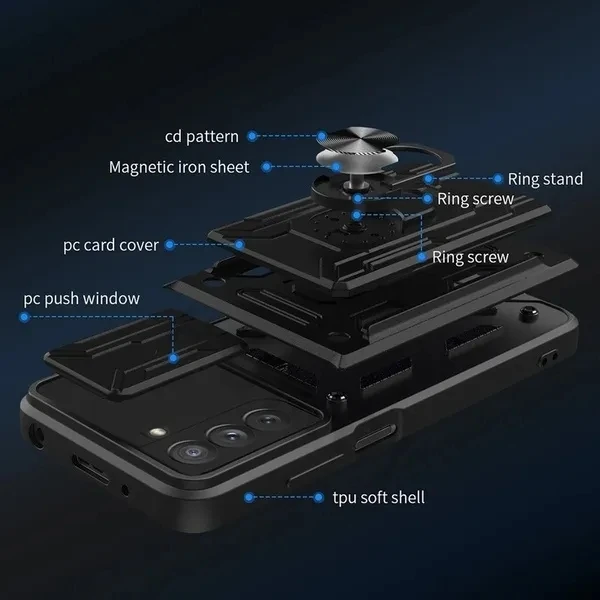 Case For Samsung Galaxy S24 FE Ultra S23 Plus A15 A25 A35 A55 5G A14 A24 A34 A54 Cover Card Pocket Ring Stand Fundas Coque Capa