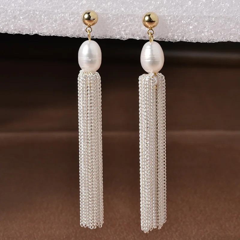 

Fashionable and exquisite baroque retro pearl long chain tassel earrings personality earrings elegant sweet high-end earrings