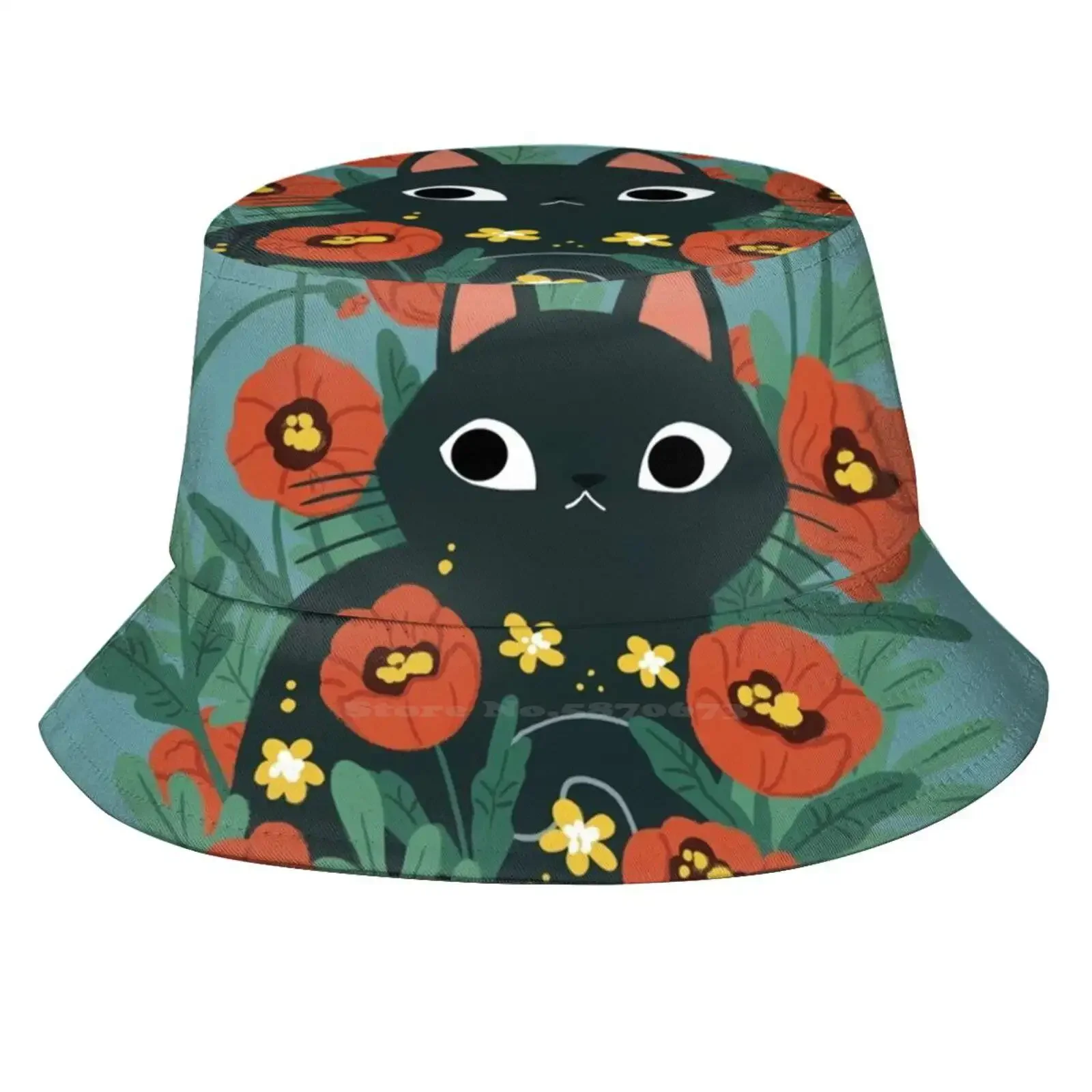 Cat In Flowers Women Men Fisherman Hats Bucket Caps Catflowers Daisy Garden Folkcat Love Crazy Cat Lady Pretty