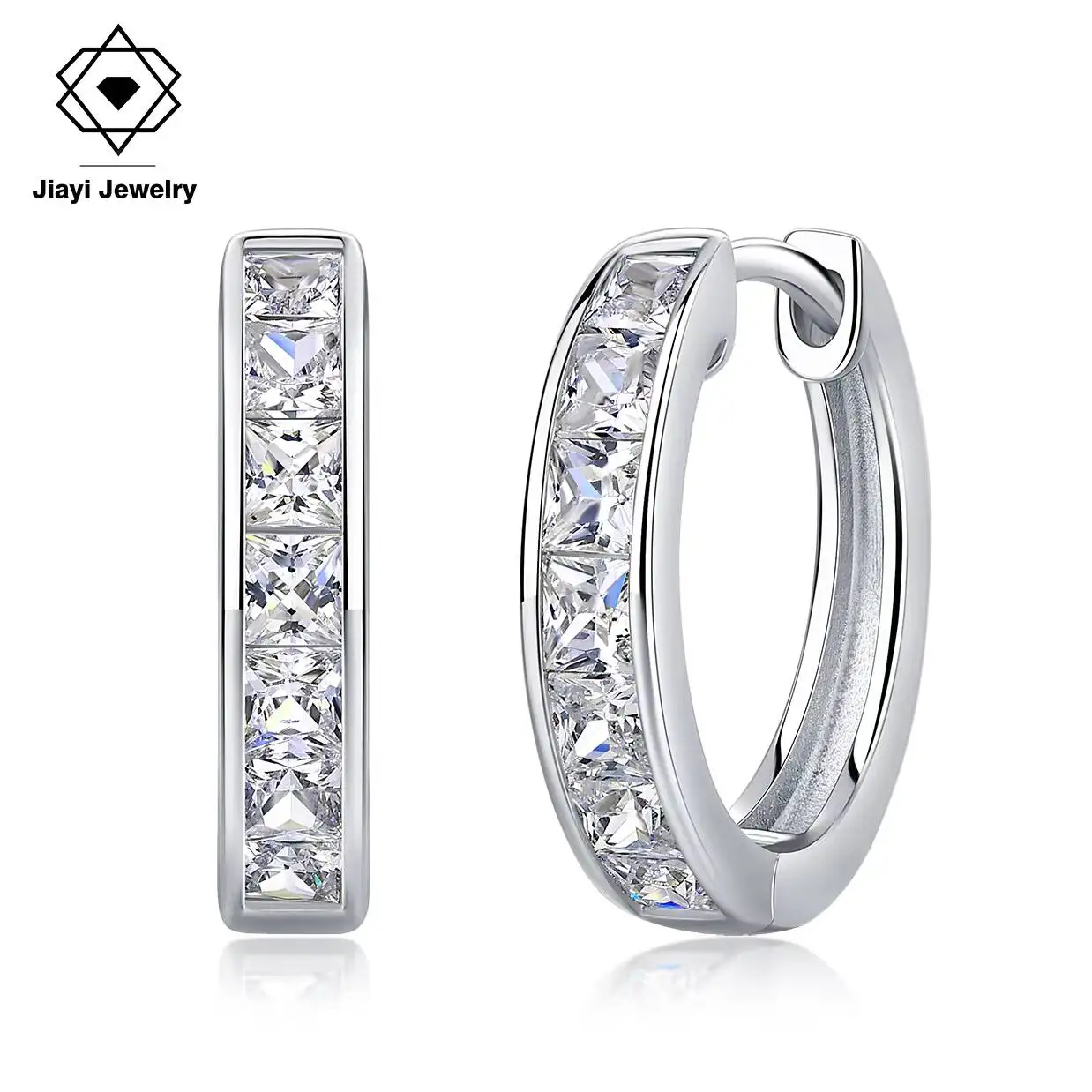 2.1 CTW S925 Sterling Silver 14K Gold Plated Luxury Princess Cut Moissanite Huggie Hoop Earrings Full Channel-Set Sparkling