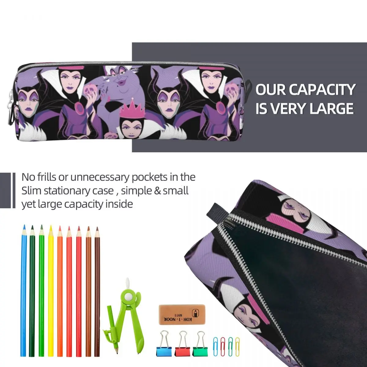 Villains Cartoon Queen Of Hearts Pencil Cases Evil Quee Maleficent Pencilcases Pen Holder for Student Capacity Pencil Bag