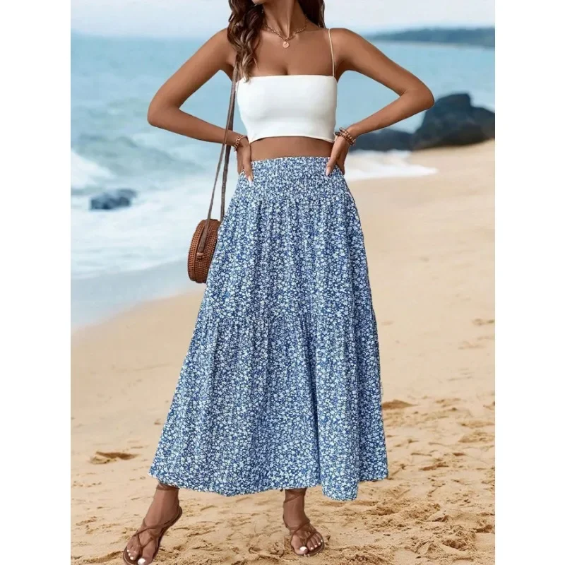 

Плюс размер 1XL-5XL, женская модная новая классическая юбка с принтом, ретро длинная юбка с высокой талией, повседневная стильная свободная пляжная юбка