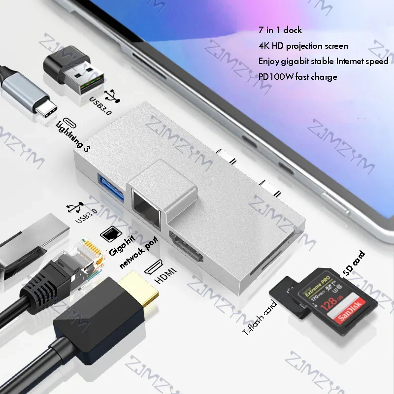 B-M Hub Type-C USB C Docking Station for Microsoft Surface Pro 8/9/X with 4K HD-compatible USB 3.0