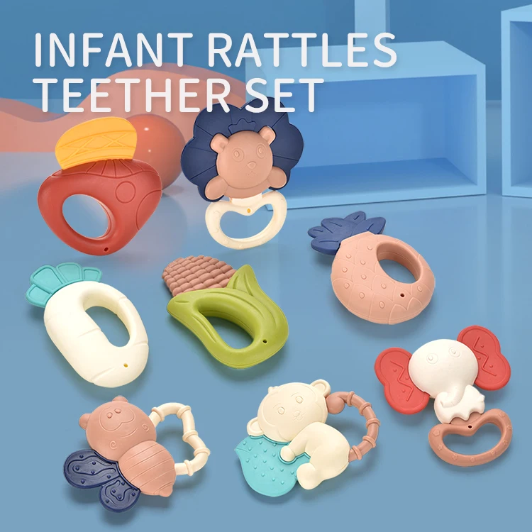 Baby Rattle & Teething Toy - Early Education Sensory Development for 0-6 Months, Safe to Chew, Grasp Training