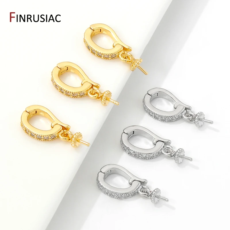 18K Gold Plated Brass Pendant Bail Clasps With Pearl Mounting,Zircon Pearl Clasps Connectors For DIY Jewelry Making Findings