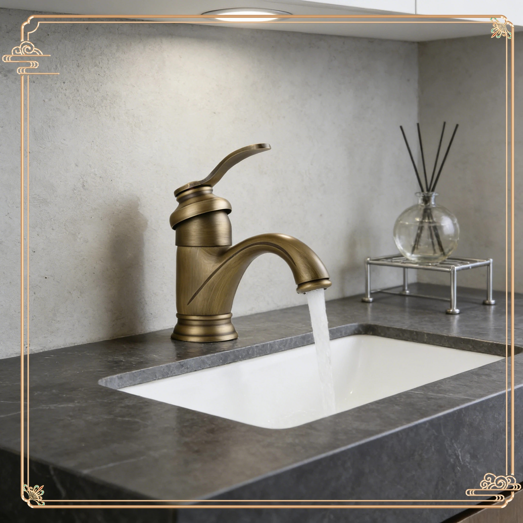 

Новый бытовой смеситель для раковины для ванной комнаты с горячей и холодной водой - американский антикварный французский стиль, латунная отделка в стиле ретро