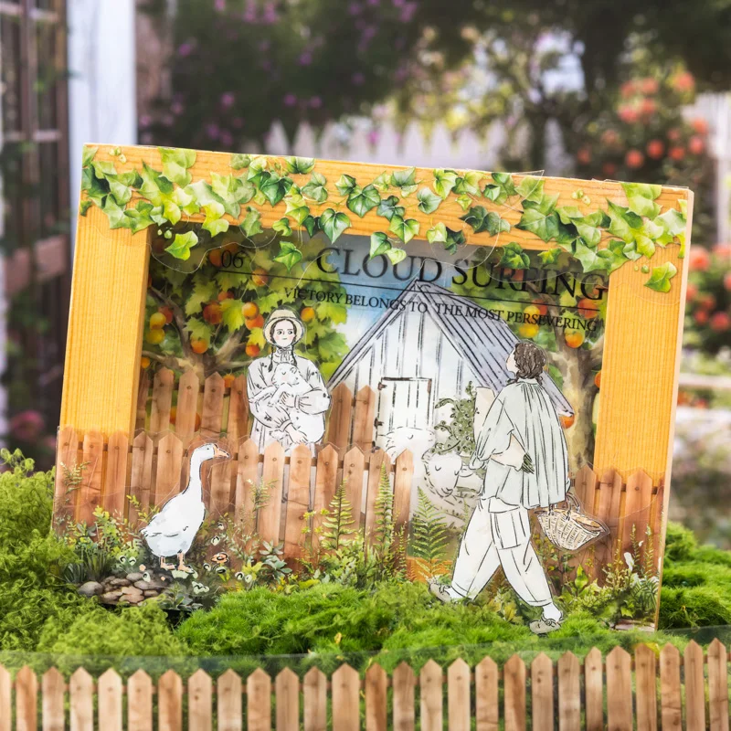 2 Style 200cm/roll PET Tape Imitation Wooden Garden Fence Landscaping Tape Hand Account Collage DIY Greeting Card Decorative