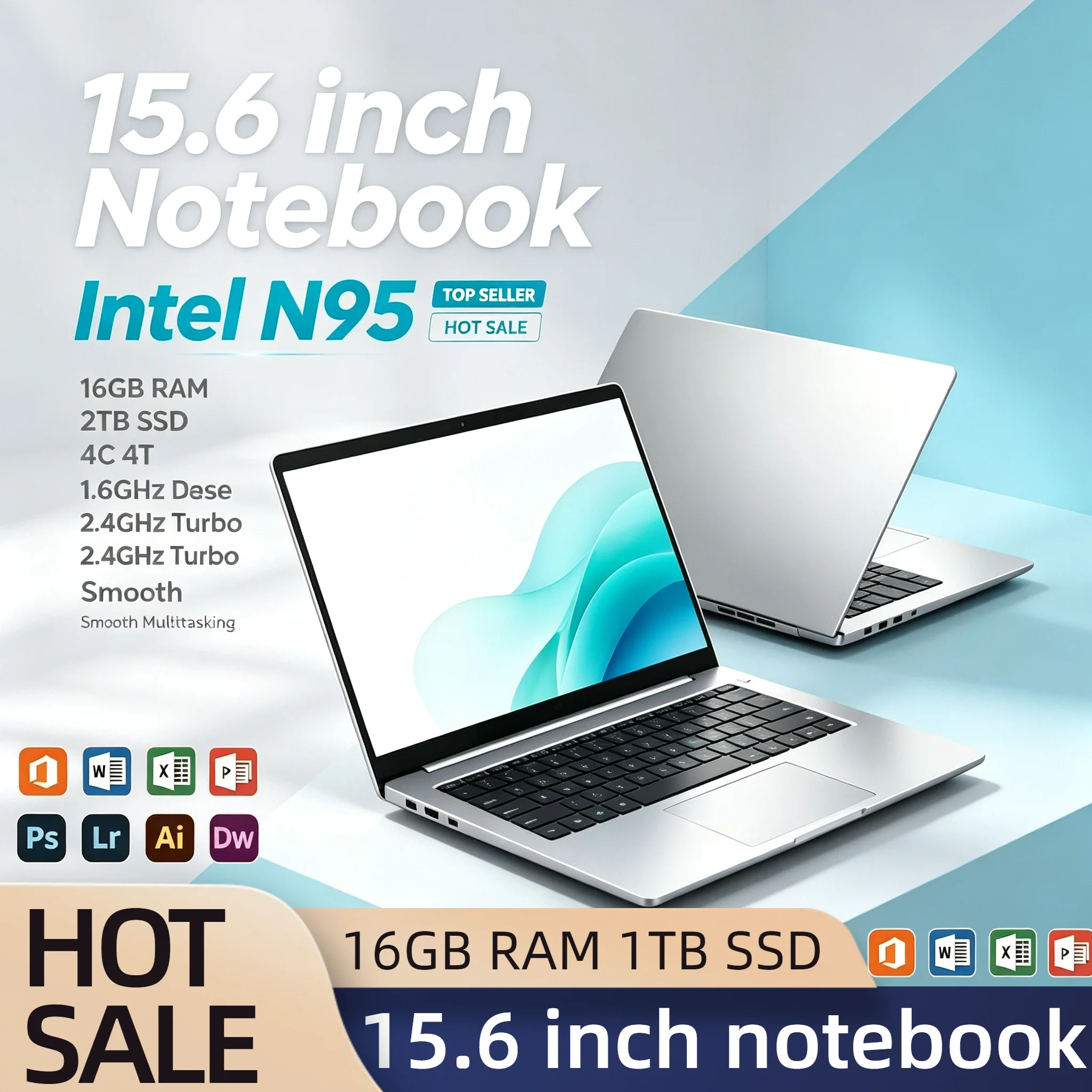 Intel N95 2026 15.6 Inch Gaming Laptop 32GB DDR4 2TB SSD 7500mAh Office Notebook Backlit Fingerprint Pro Unit PC Set