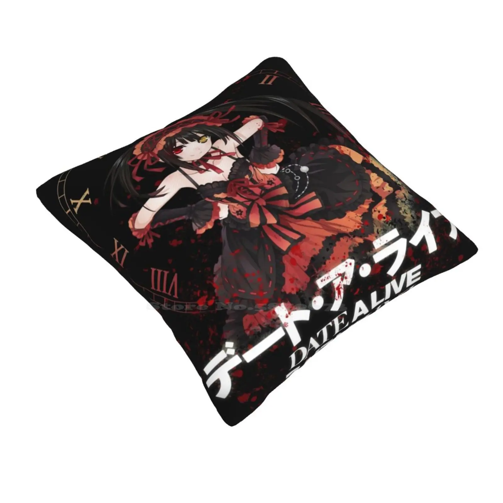 Kurumi-Date A Live Fashion Sofa Throw Pillow Cover Pillowcase Tokisaki Kurumi Date A Live Kotori Manga Watch Time Blood Black