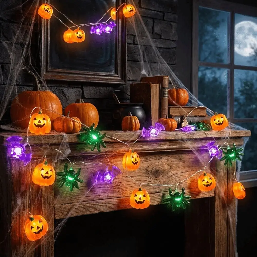 Portable Battery Powered Halloween Party Lights Pumpkin Ghost LED String Lights Indoor Spider Decorative Light String Indoor