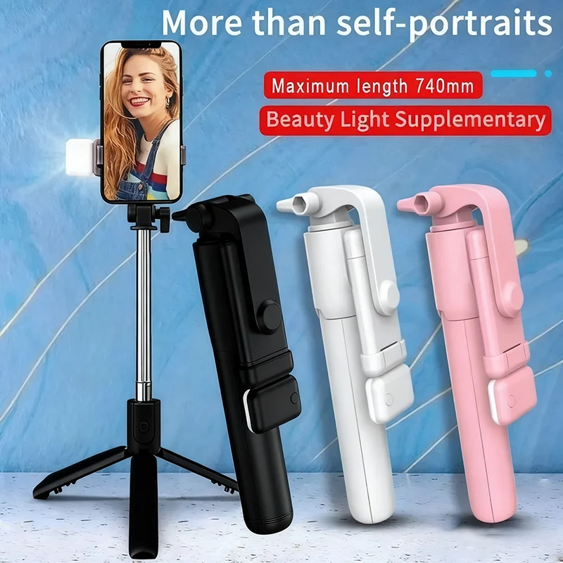 Selfie Stick Wireless Tripod Stand with Light Bluetooth Remote Extendable Tripod for iPhone Mobile Phone Live Streaming