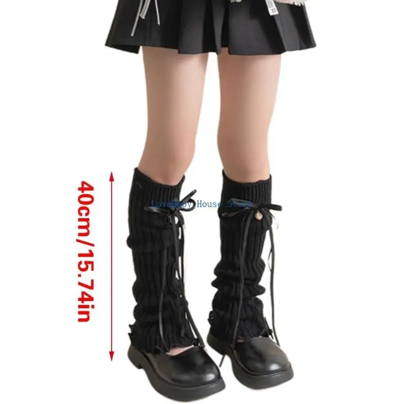 BX0D الفتيات تتراكم الجوارب الخريف الشتاء أجراس شرائط طويلة ديكور جورب الأكمام الطويلة أنبوبية بلون الجوارب تكويم