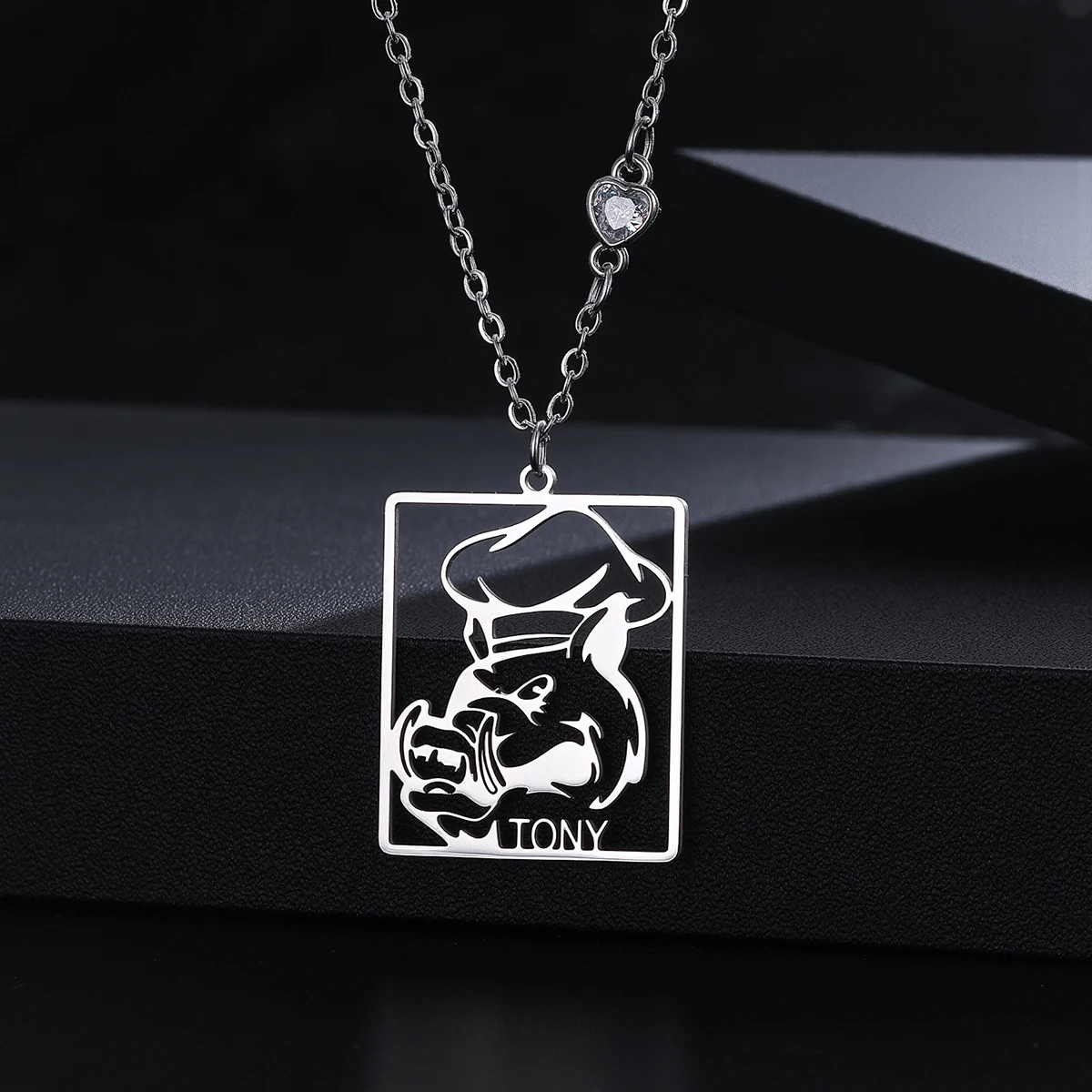 

Customized Name Stainless Steel Hollow Chef Hat Wild Boar Necklace Women's Men's Fashion Trendy Pendant Necklace