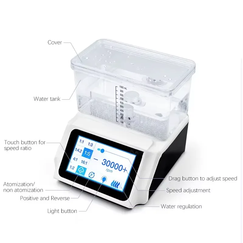 Dental Micro Power System electric motor with water tank, touch screen, compatible with 1:5/1:1 low speed handpieces