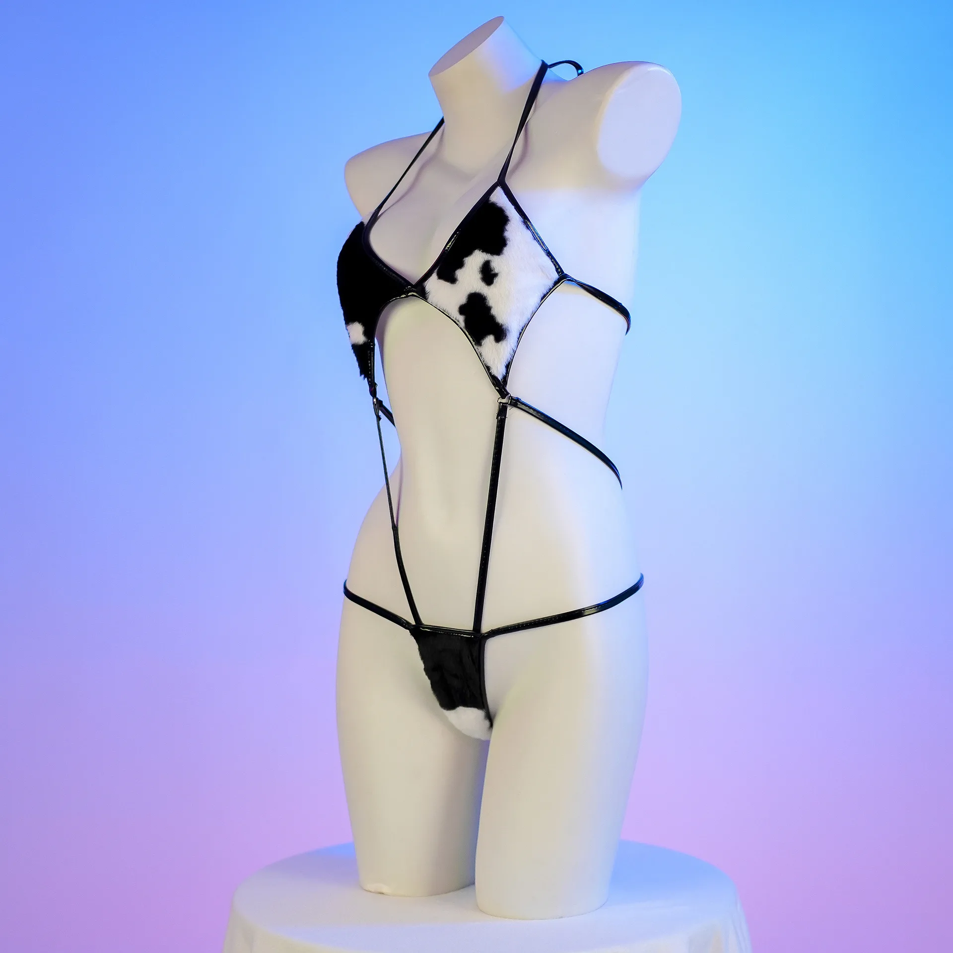 Women Sexy Plush Cow Bandage Three-Point Bikini Set Beach Sunbathing Teeny Swimming Bathers Swimwear Underwear