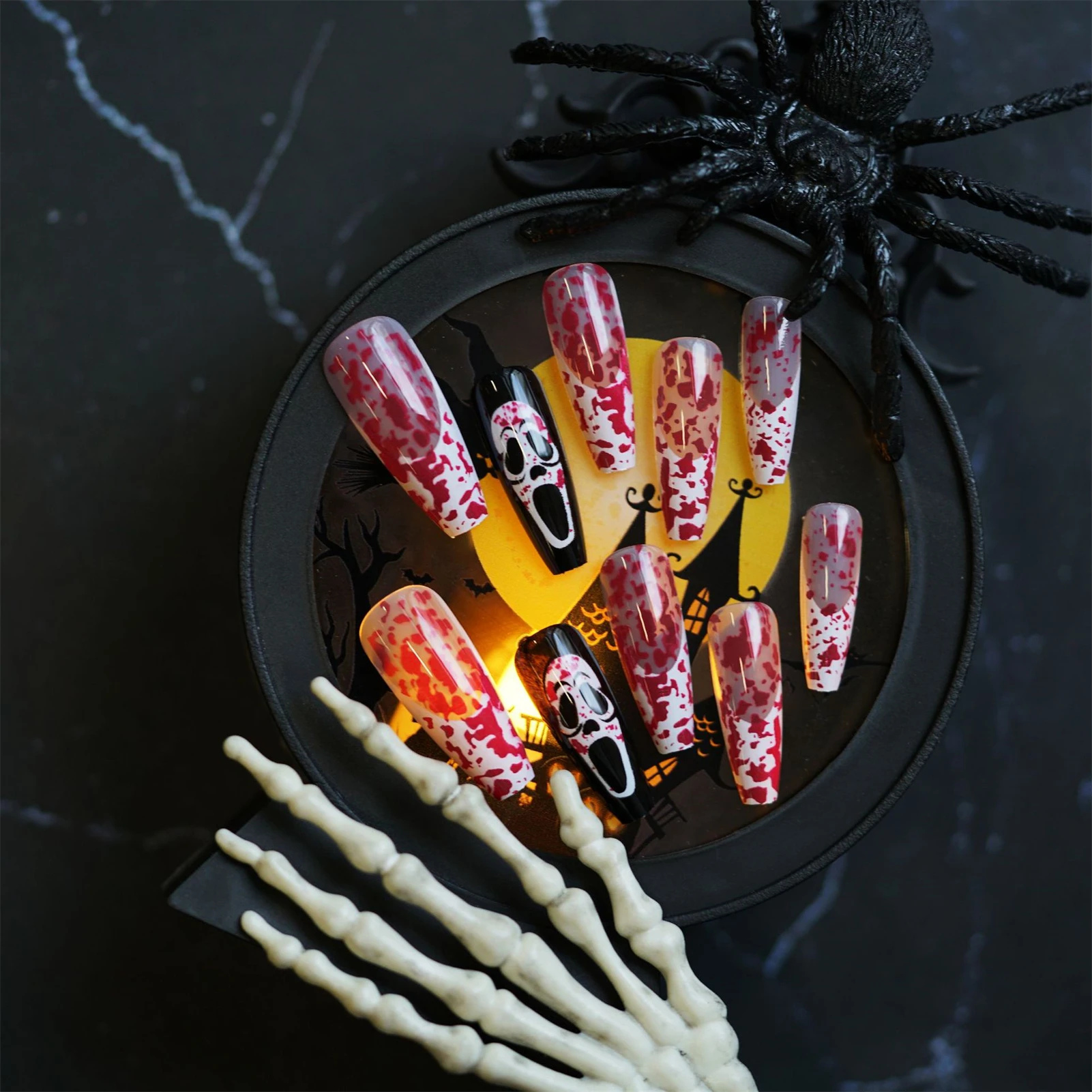 24pcs Blood Color Halloween Fa - Nail Art Fake Nails ulasan dan harga