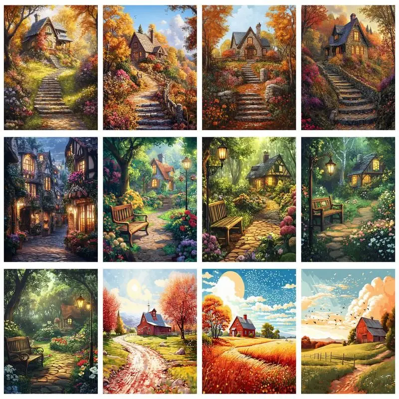 

GATYZTORY Paint By Number House Drawing On Canvas Gift DIY Pictures By Numbers Landscape Kits Hand Painted Painting Art Home Dec