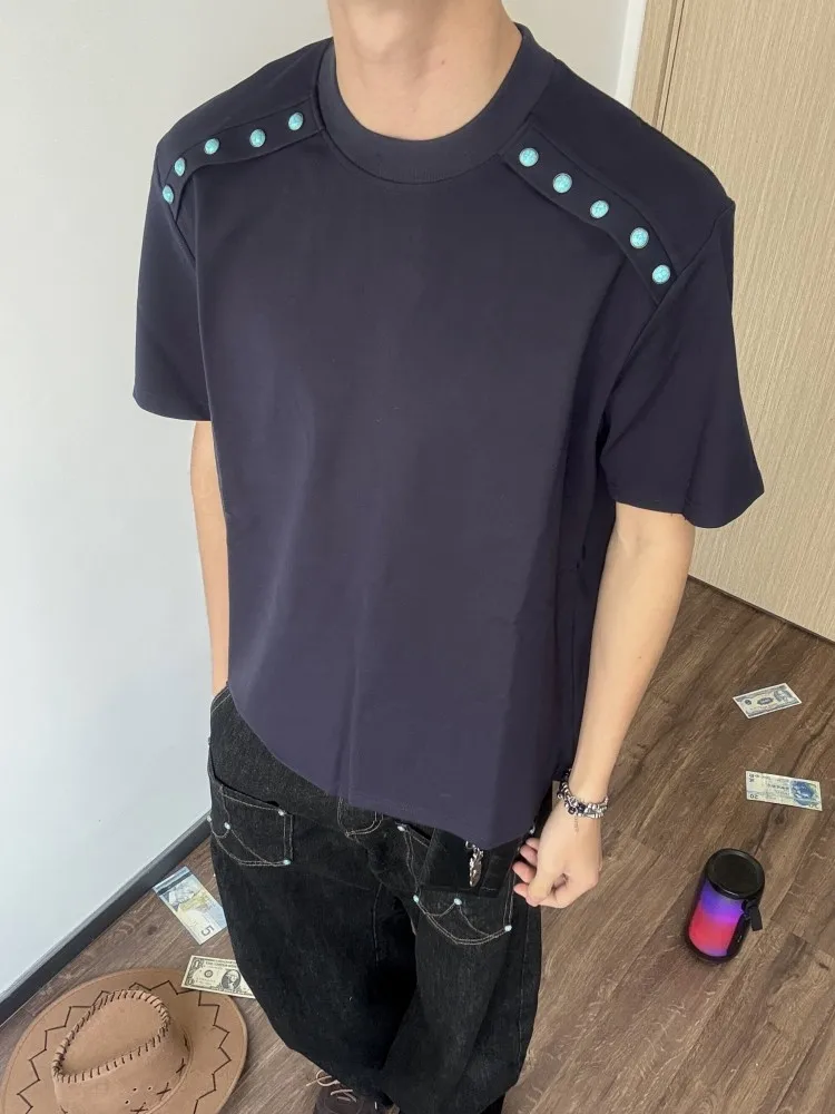 New Fashion Mens Diamonds Rivets Short Sleeve Tees Tops Summer Casual Streetwear Breathable Comfortable Pullover O Neck T-Shirts