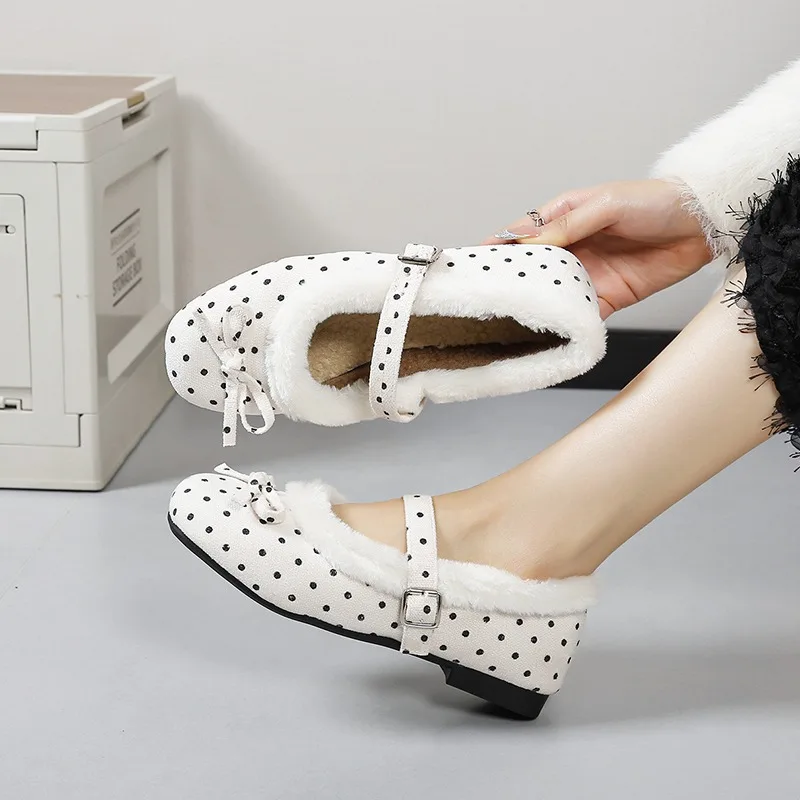 Botas de Nieve para Mujer con Forro Polar Cálido y Cómodo con Estampado de Lunares, Moda de Invierno 2026, Nuevas Botas Ligeras con Hebilla y Punta Redonda