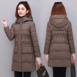 Women's Clothing Winter Hooded Warm Coat Slim Comfort Casual Jacket Female Overcoat Medium-long Parkas Mom Fashion Outerwear