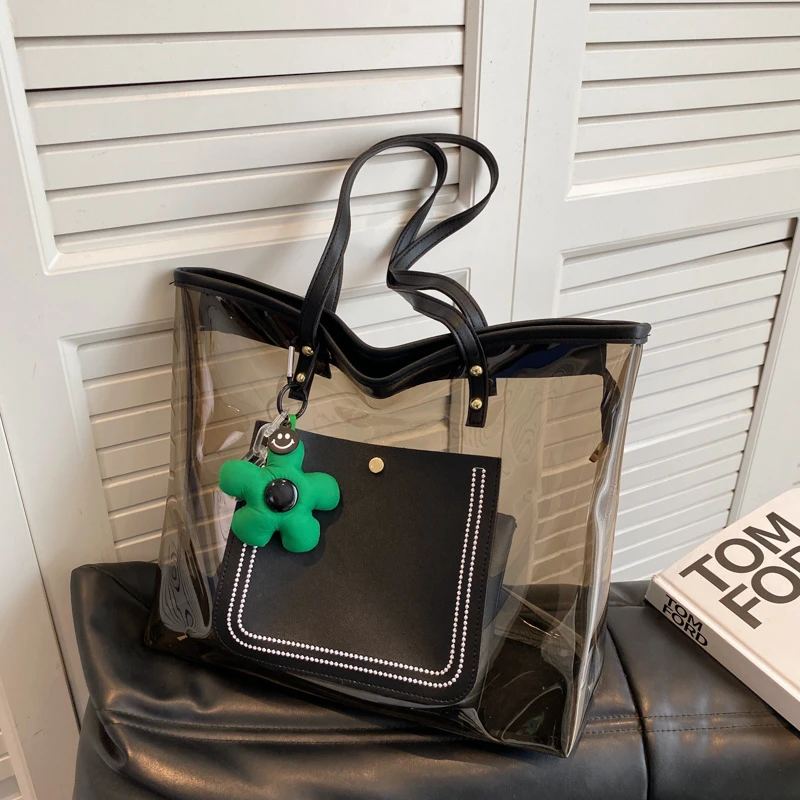 

Прозрачная водонепроницаемая пляжная сумка через плечо, женская модная повседневная сумка-тоут, набор из 2 сумок, высококачественная сумка, вместительная сумка для покупок