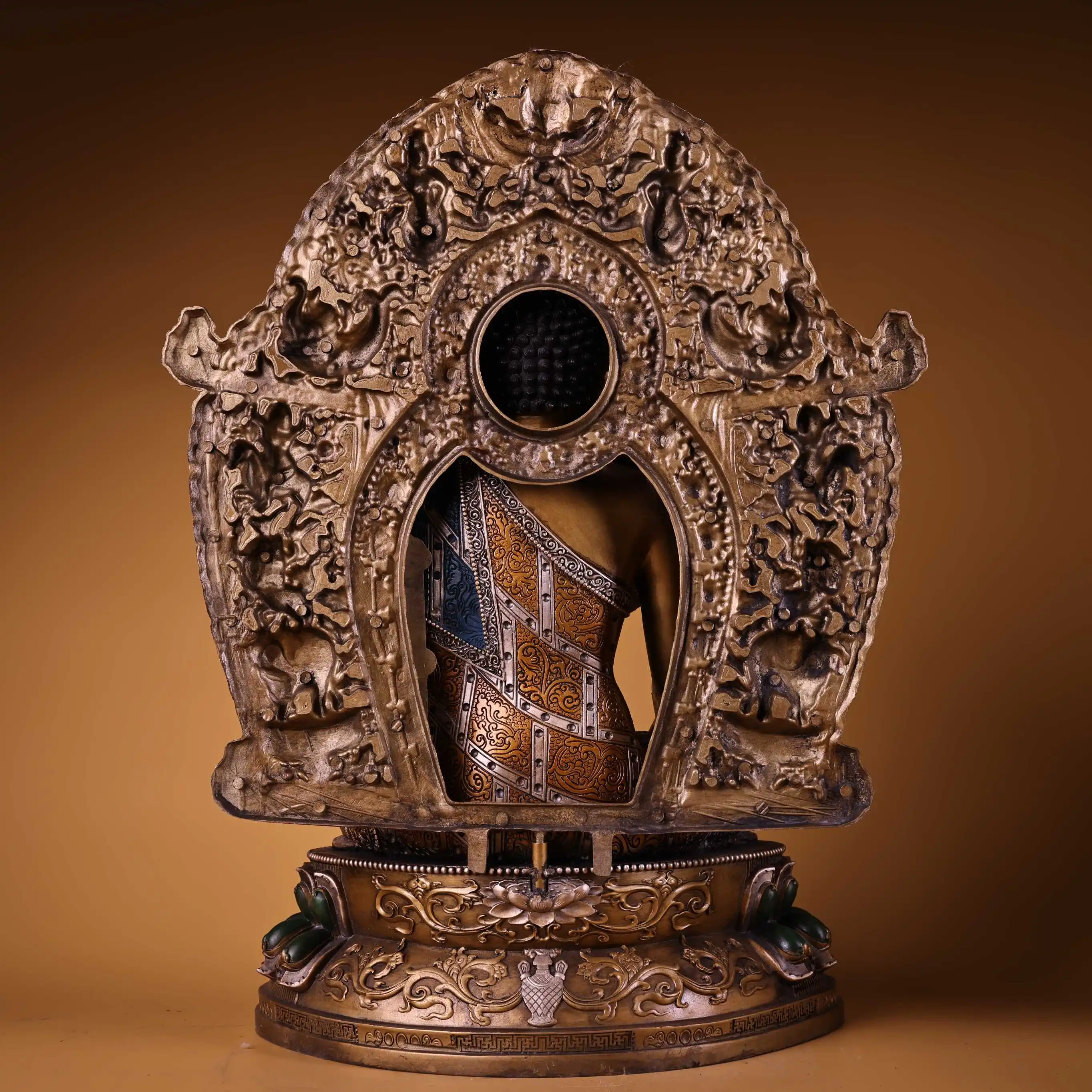 Collection de temple tibétain de 14 pouces, vieux Bronze doré peint, éveil en Relief élevé, bouddha Maitreya, rétro-éclairage, salle de culte