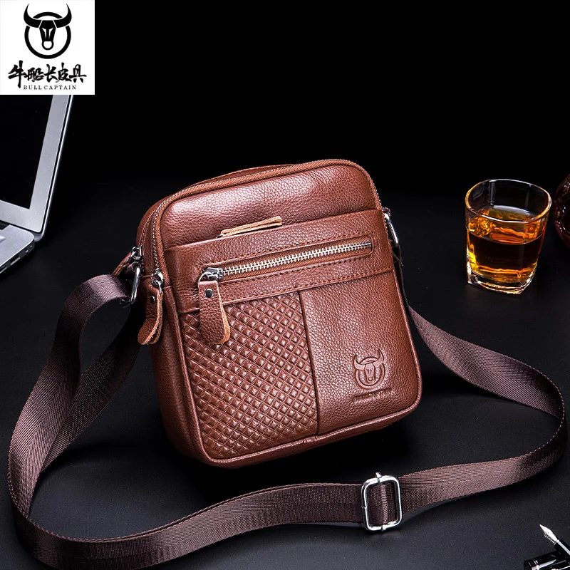 Real leather shoulder bag men's cofskin square retro large capacity multifunctional business light travel bag