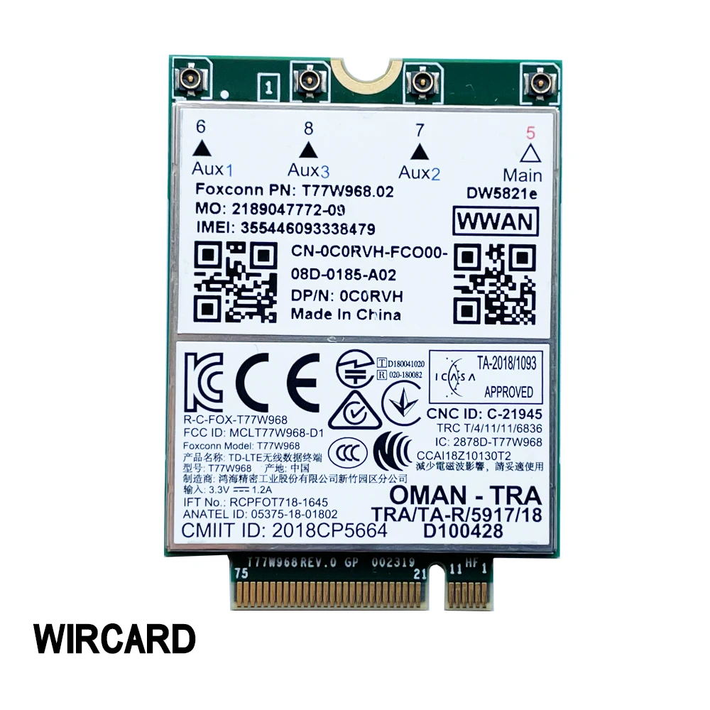 WIRCARD T77W968 DW5821e X20 LTE Cat16 1Gbps FDD-LTE TDD-LTE 4G Module For Dell 5420 5424 7424 7400 Laptop