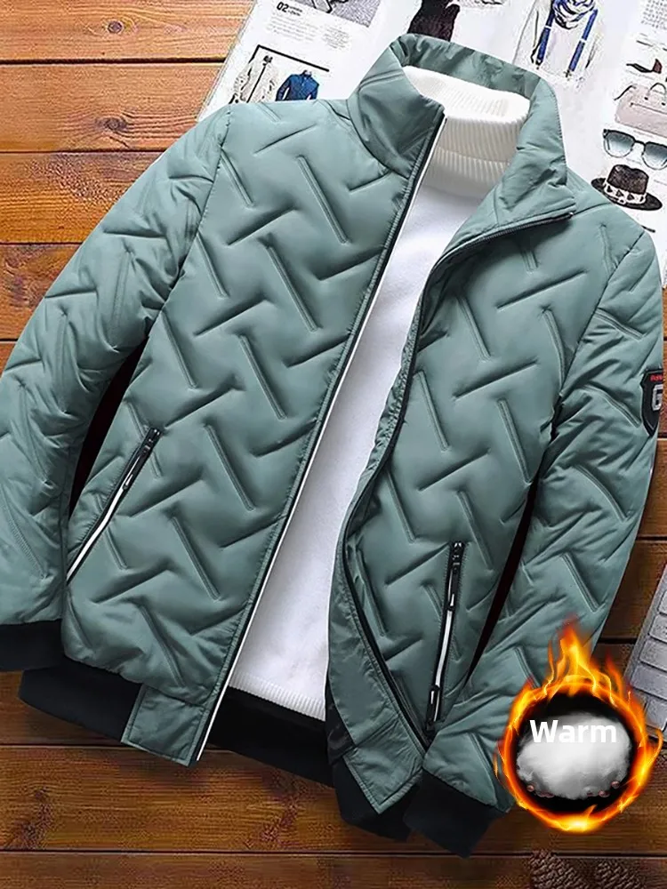 

Men's Thiened down Cotton Jaet Winter Warm Outerwear Youth Faion Anti-Cold Quilted Coat Zipper Decoration Long Sve