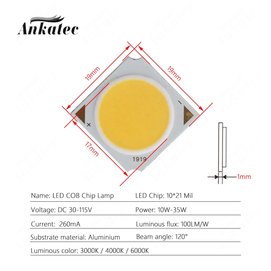 10-35W LED COB 칩 260mA 정전류 고전력 통합 램프 비즈, 3000K 4000K 6000K 다운라이트 스포트라이트 투광 조명용