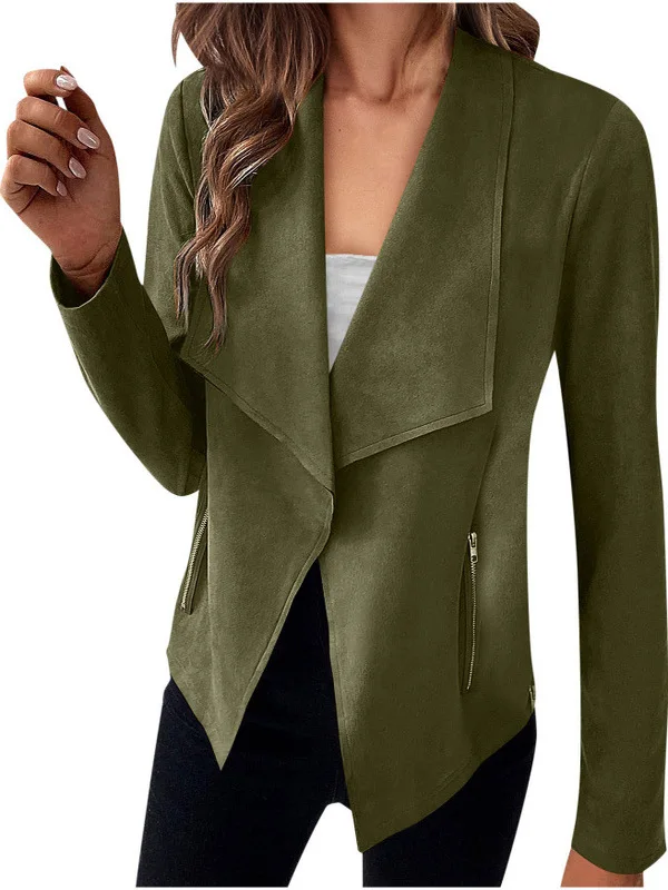 

Женская приталенная куртка с длинными рукавами, однотонная, с воротником-стойкой, повседневная, на молнии, без капюшона, осенняя одежда