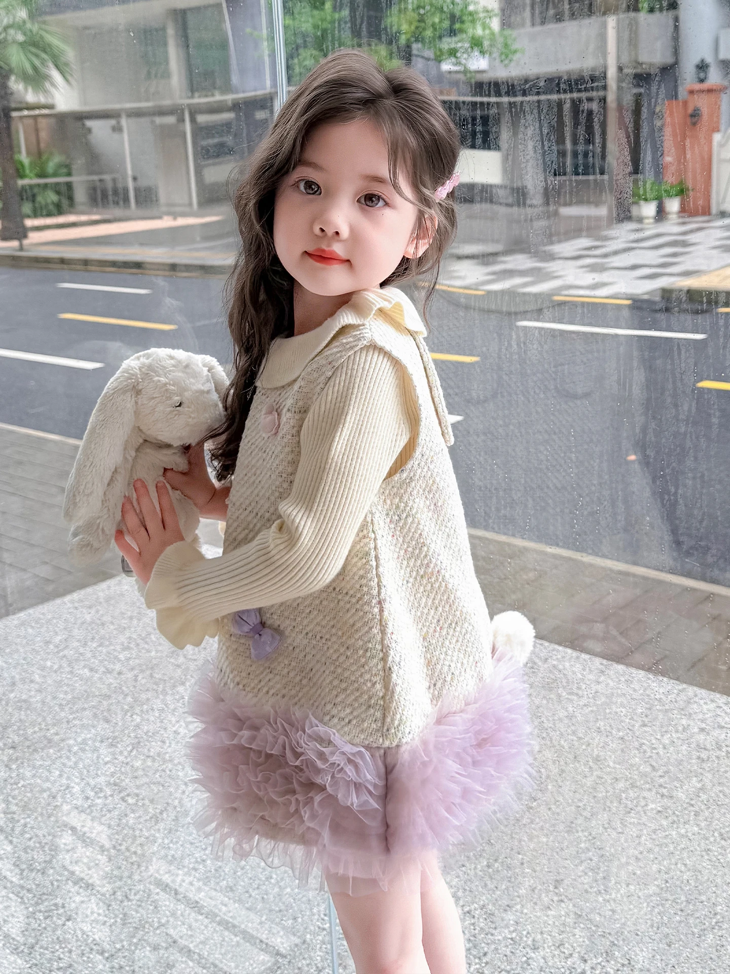 

Casual Long Sve Vest Skirt Set for Girls Spring Autumn Faionable Two Piece Korean Sle Children's Outfit Knot