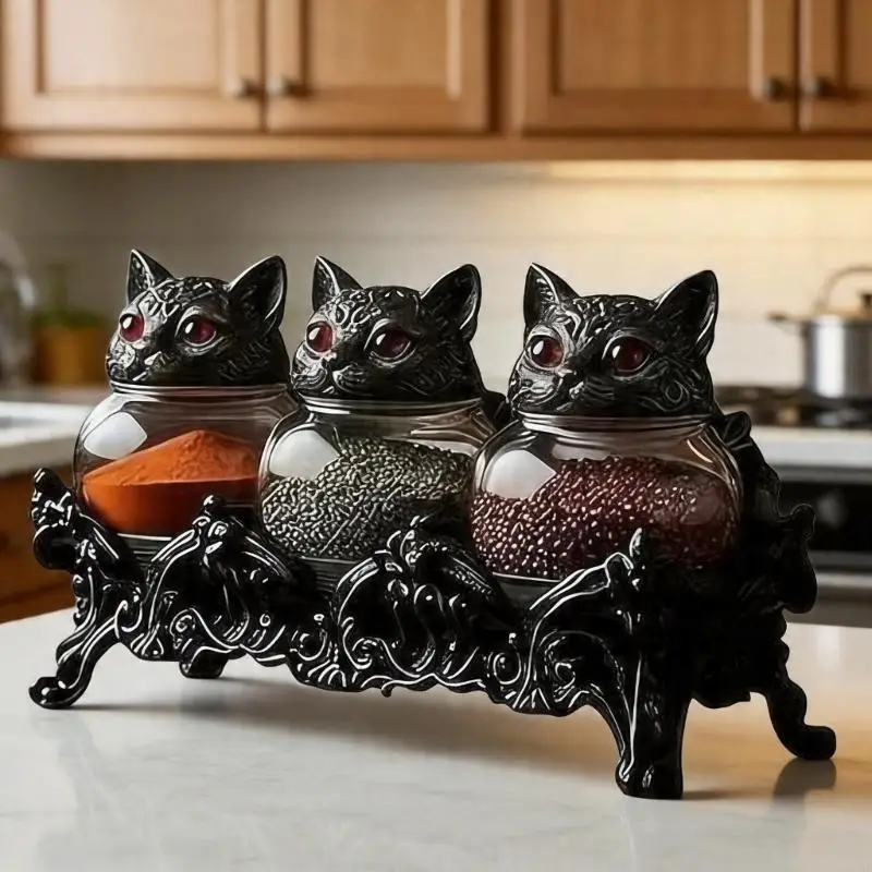 Cats Head Glasses Spices Jars With Flower Holders For Kitchen Countertops Storage And Organization Y5GB
