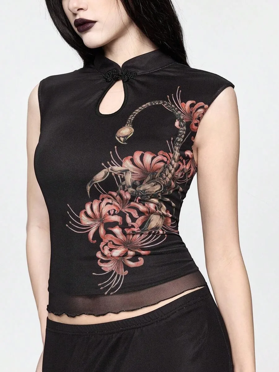 

Новый готический костюм-ципао для женщин: юбка-жилет с принтом темного скорпиона в китайском стиле для модных девушек