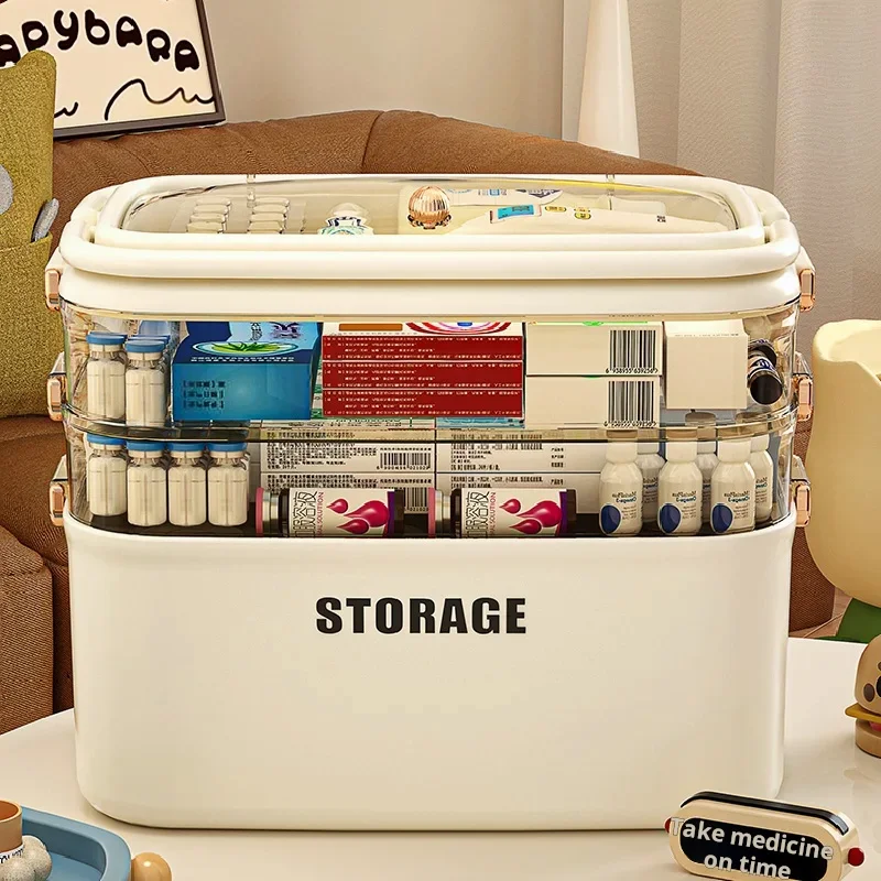 

Layers Large Capacity Family Medicine Organizer Storage Box Portable First Aid Kit Pill Container Emergency Pharmacy Box