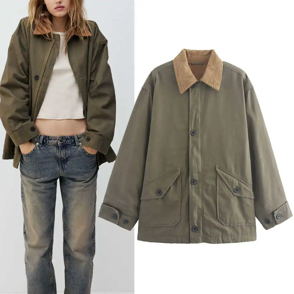 

Модная свободная холщовая куртка для женщин H94, универсальная модель WMDR, весна 2024, с воротником, стандартной длины, из других материалов.